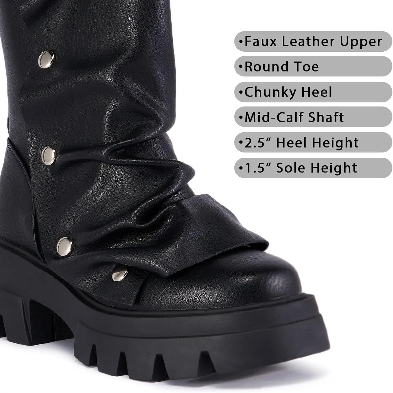 RKQ Zebra platform combat boots for women Low Chunky Heel Adjustable Lace-Up Vamp Inside Zipper Mid Calf Boots Fashion Party Daily Wear leisure Lug Sole Boots