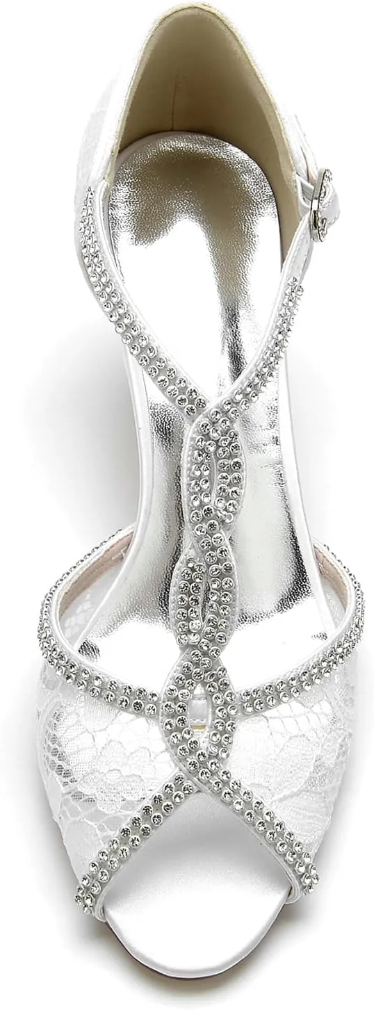 Roimaash Elegant Peep Toe Wedding Sandals Criss Cross Block High Heels