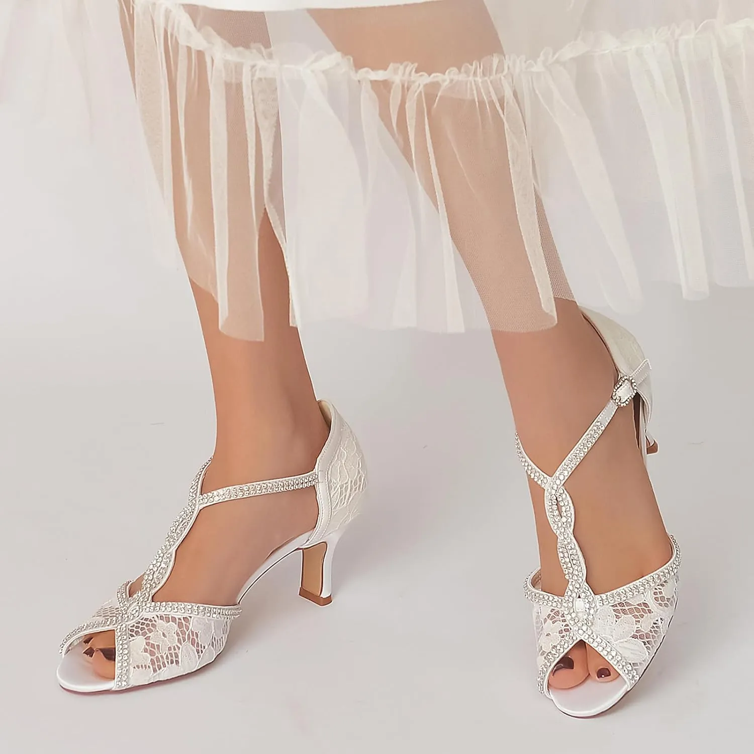 Roimaash Elegant Peep Toe Wedding Sandals Criss Cross Block High Heels