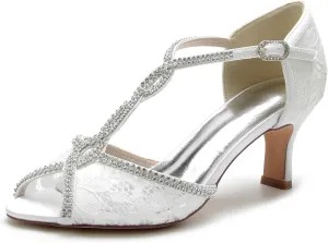 Roimaash Elegant Peep Toe Wedding Sandals Criss Cross Block High Heels