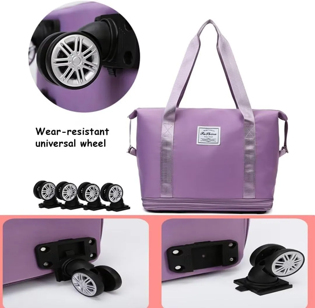 Rolling Duffel Bag with Wheels, Large Capacity Foldable Travel Bag with Detachable Wheels, Rolling Luggage Carry On Bag Foldable Expandable Duffel Bag for Travel or Business Trip(Green)