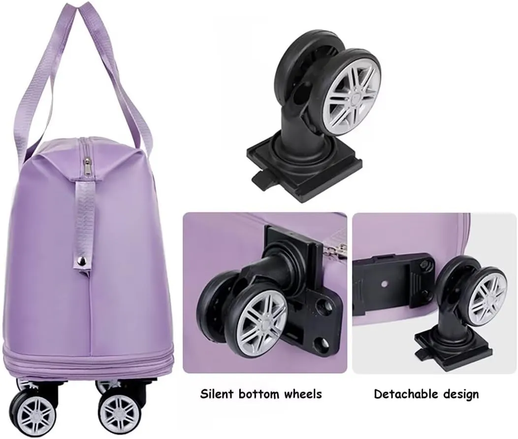 Rolling Duffel Bag with Wheels, Large Capacity Foldable Travel Bag with Detachable Wheels, Rolling Luggage Carry On Bag Foldable Expandable Duffel Bag for Travel or Business Trip(Green)