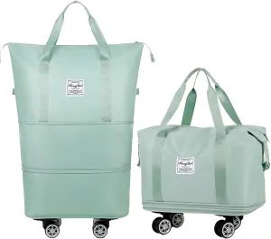 Rolling Duffel Bag with Wheels, Large Capacity Foldable Travel Bag with Detachable Wheels, Rolling Luggage Carry On Bag Foldable Expandable Duffel Bag for Travel or Business Trip(Green)