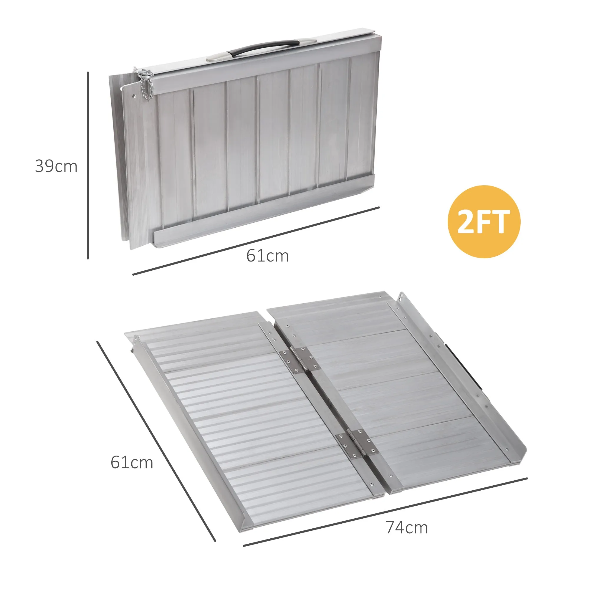 Rootz Wheelchair Ramp - Portable Wheelchair Access Ramp - Foldable Scooter Ramp - Non-Slip Surface - 61 x 74 cm Aluminum Design, 270kg Capacity