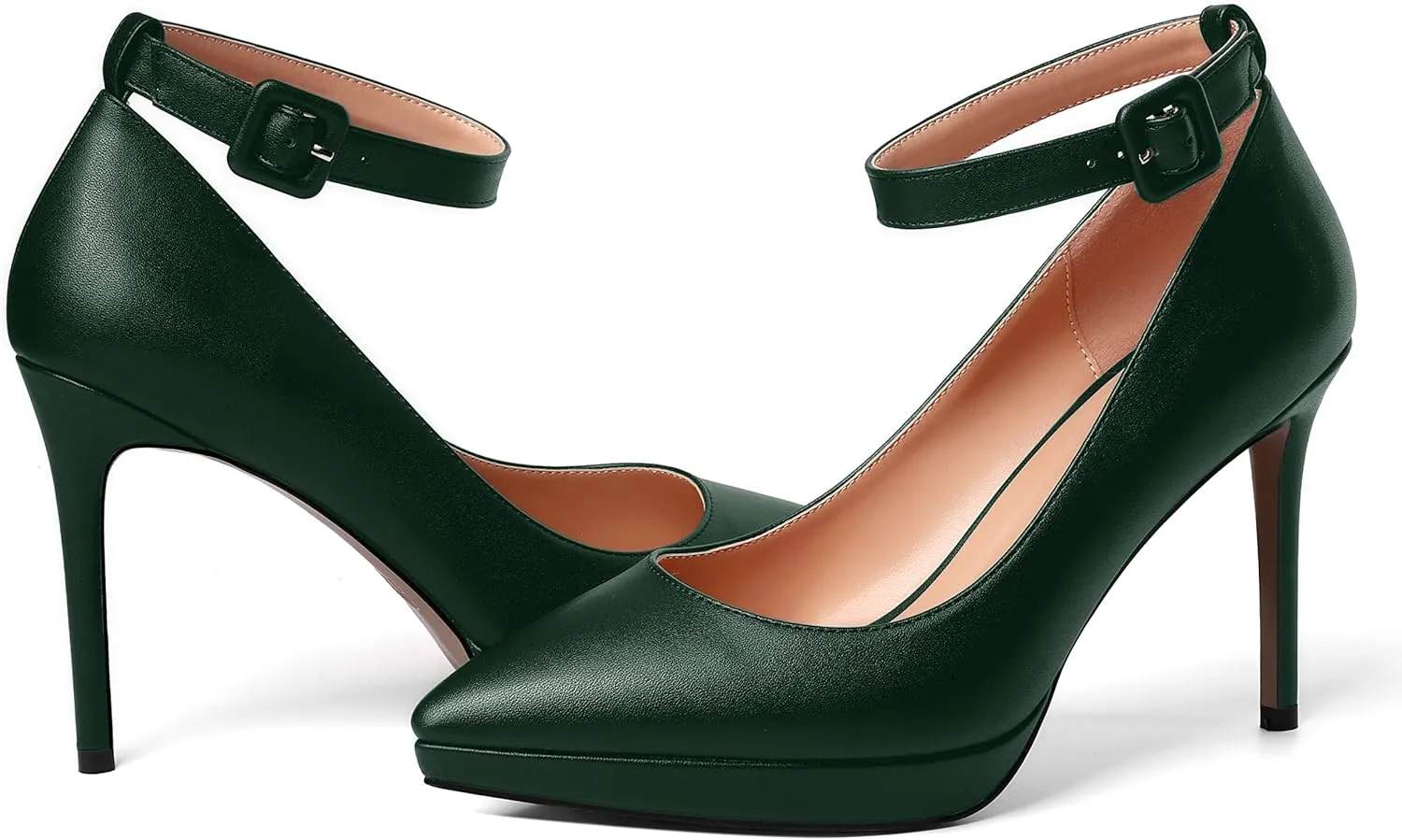 ROSERWISH Womens Ankle Strap Party Sexy Platform Pointed Toe Wedding Matte Buckle Stiletto High Heel Pumps Dress Shoes 4 Inch