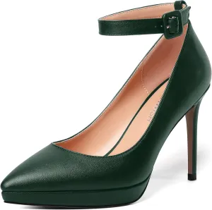 ROSERWISH Womens Ankle Strap Party Sexy Platform Pointed Toe Wedding Matte Buckle Stiletto High Heel Pumps Dress Shoes 4 Inch