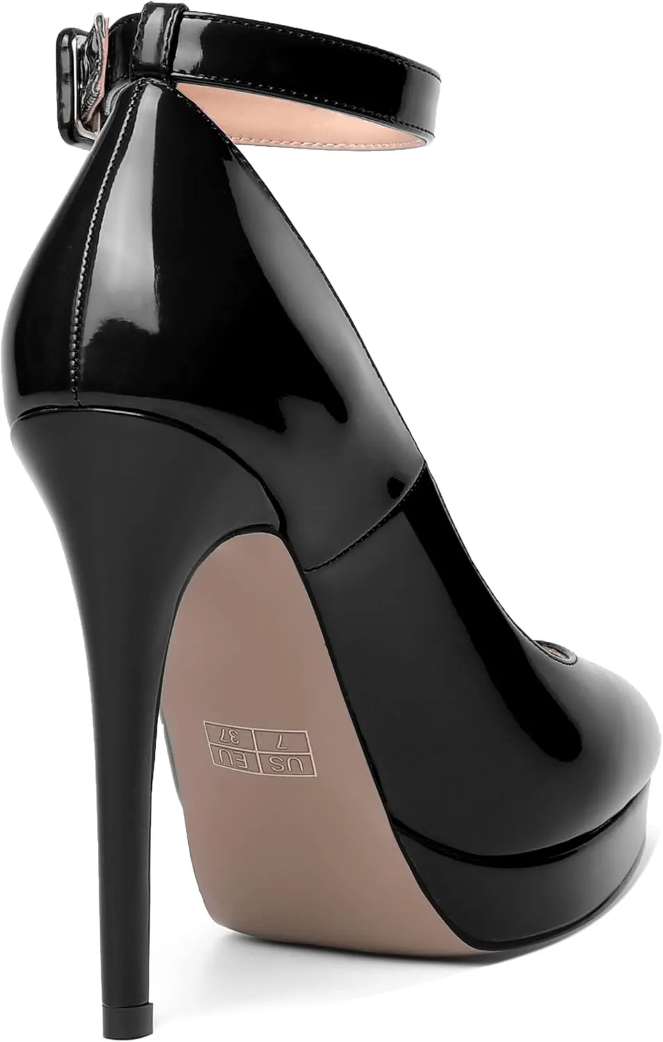 ROSERWISH Womens Ankle Strap Platform Elegant Pointed Toe Night Club Buckle Sexy Patent Stiletto High Heel Pumps Dress Shoes 4.7 Inch