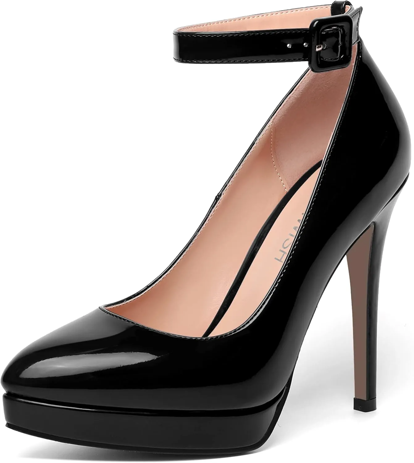 ROSERWISH Womens Ankle Strap Platform Elegant Pointed Toe Night Club Buckle Sexy Patent Stiletto High Heel Pumps Dress Shoes 4.7 Inch