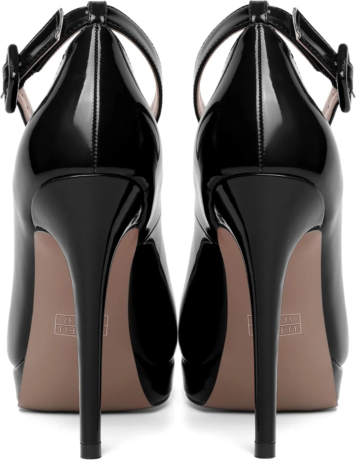 ROSERWISH Womens Ankle Strap Platform Elegant Pointed Toe Night Club Buckle Sexy Patent Stiletto High Heel Pumps Dress Shoes 4.7 Inch