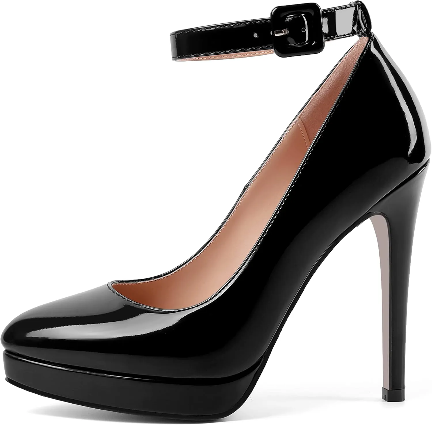 ROSERWISH Womens Ankle Strap Platform Elegant Pointed Toe Night Club Buckle Sexy Patent Stiletto High Heel Pumps Dress Shoes 4.7 Inch