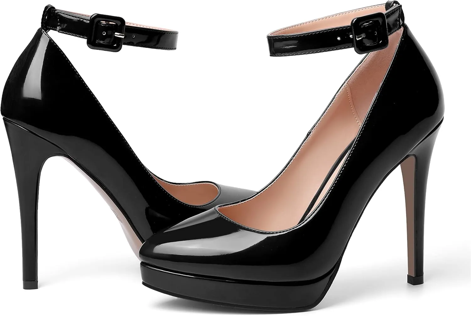 ROSERWISH Womens Ankle Strap Platform Elegant Pointed Toe Night Club Buckle Sexy Patent Stiletto High Heel Pumps Dress Shoes 4.7 Inch