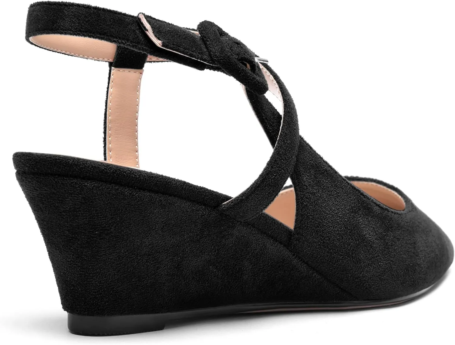 ROSERWISH Womens Buckle Ankle Strap Wedding Suede Fashion Elegant Pointed Toe Wedge Low Heel Pumps Dress Shoes 2 Inch