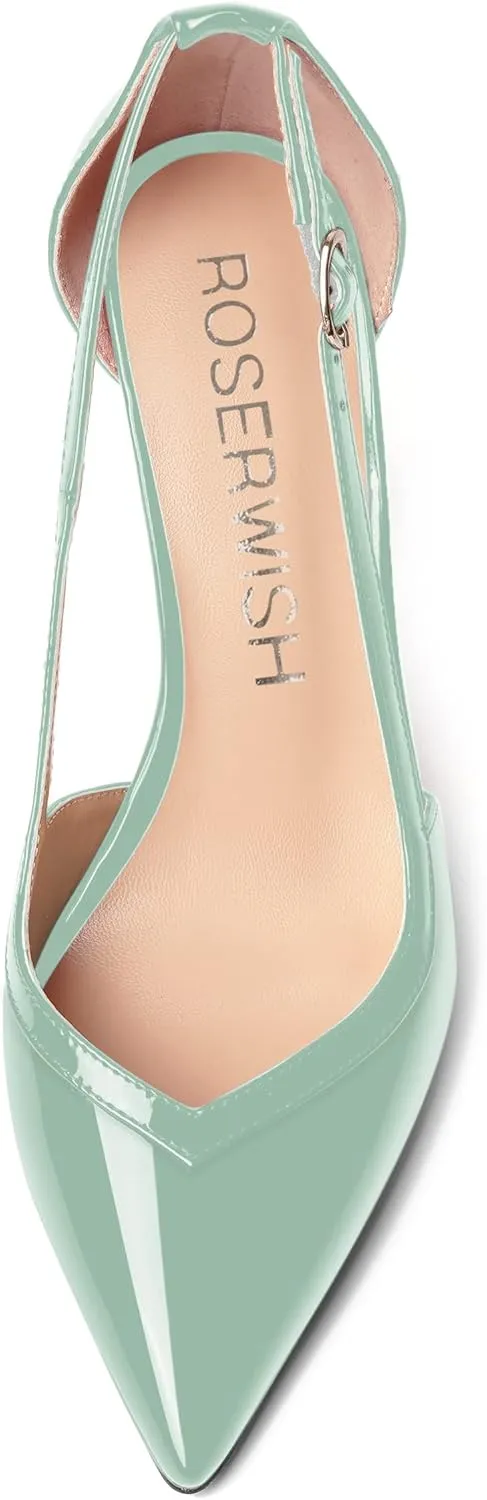 ROSERWISH Womens Buckle Fashion Wedding Elegant Patent Pointed Toe Stiletto High Heel Pumps Dress Shoes 4 Inch
