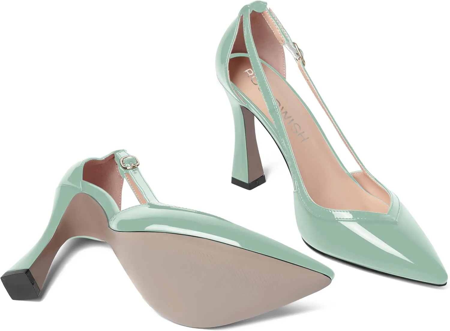 ROSERWISH Womens Buckle Fashion Wedding Elegant Patent Pointed Toe Stiletto High Heel Pumps Dress Shoes 4 Inch