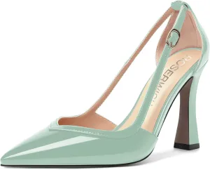 ROSERWISH Womens Buckle Fashion Wedding Elegant Patent Pointed Toe Stiletto High Heel Pumps Dress Shoes 4 Inch