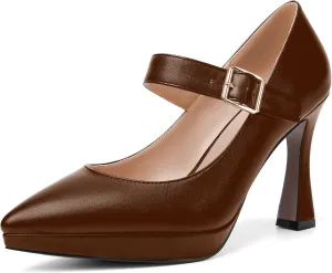 ROSERWISH Womens Platform Matte Party Pointed Toe Buckle Wedding Fashion Ankle Strap Stiletto High Heel Pumps Dressy Shoes 4 Inch