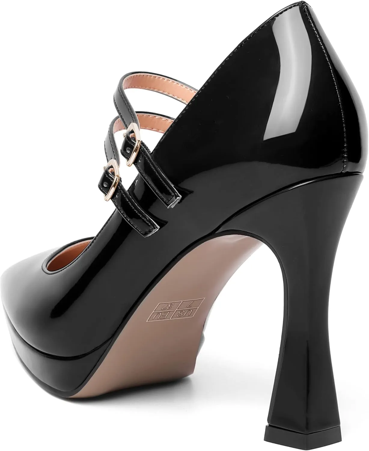 ROSERWISH Womens Platform Wedding Buckle Ankle Strap Pointed Toe Sexy Patent Party Stiletto High Heel Pumps Dress Shoes 4 Inch