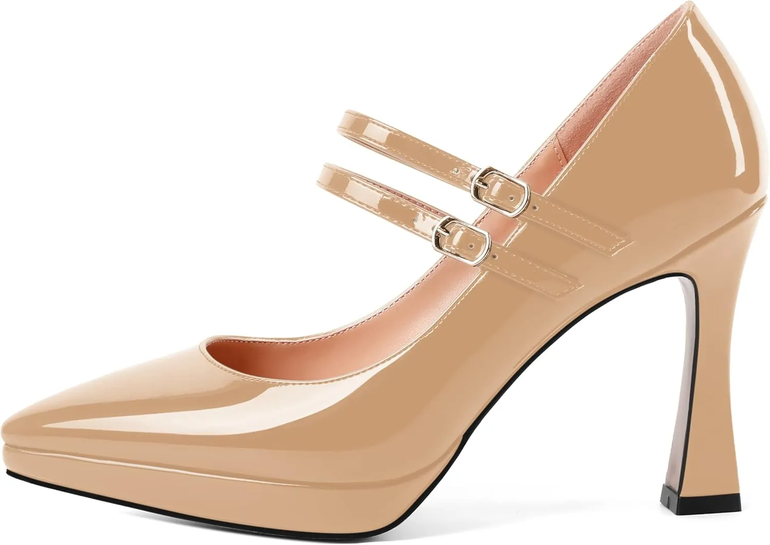 ROSERWISH Womens Platform Wedding Buckle Ankle Strap Pointed Toe Sexy Patent Party Stiletto High Heel Pumps Dress Shoes 4 Inch