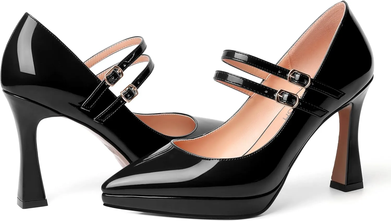 ROSERWISH Womens Platform Wedding Buckle Ankle Strap Pointed Toe Sexy Patent Party Stiletto High Heel Pumps Dress Shoes 4 Inch