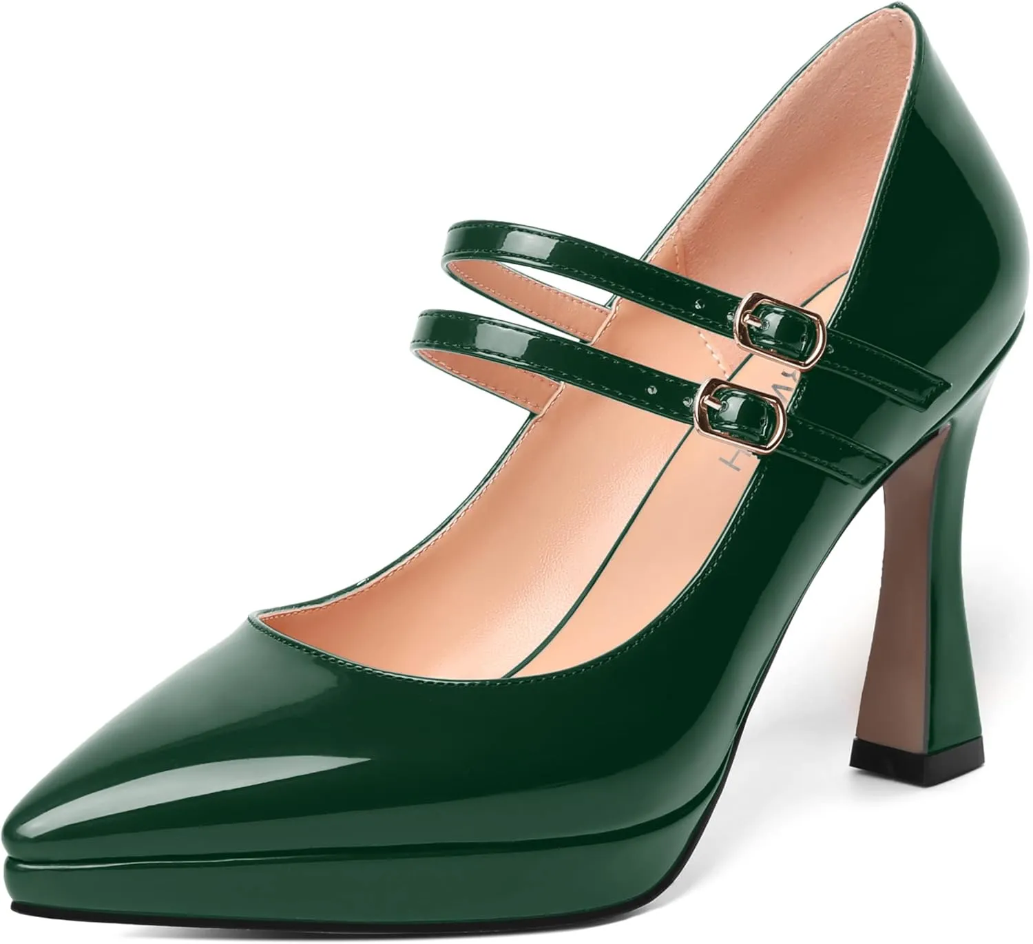 ROSERWISH Womens Platform Wedding Buckle Ankle Strap Pointed Toe Sexy Patent Party Stiletto High Heel Pumps Dress Shoes 4 Inch