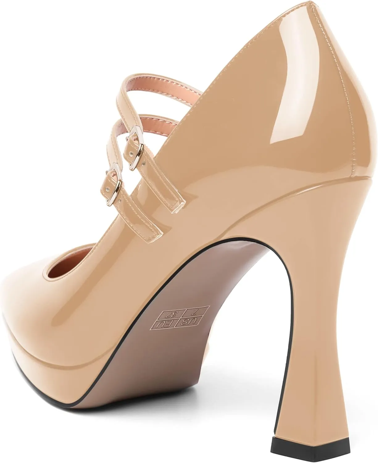 ROSERWISH Womens Platform Wedding Buckle Ankle Strap Pointed Toe Sexy Patent Party Stiletto High Heel Pumps Dress Shoes 4 Inch