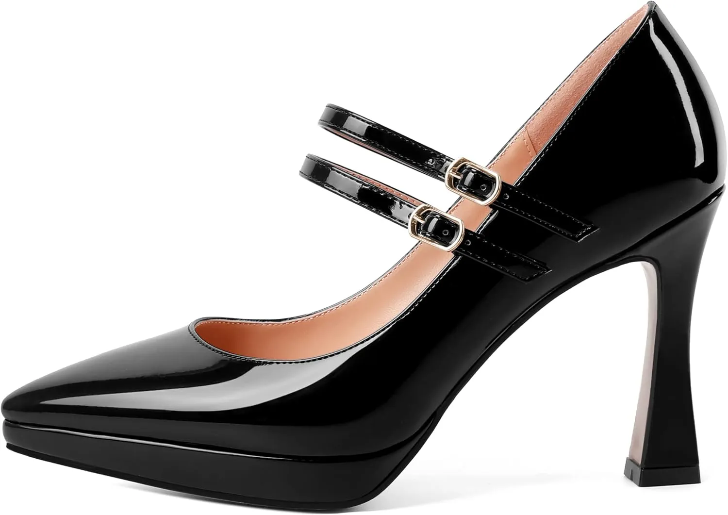 ROSERWISH Womens Platform Wedding Buckle Ankle Strap Pointed Toe Sexy Patent Party Stiletto High Heel Pumps Dress Shoes 4 Inch