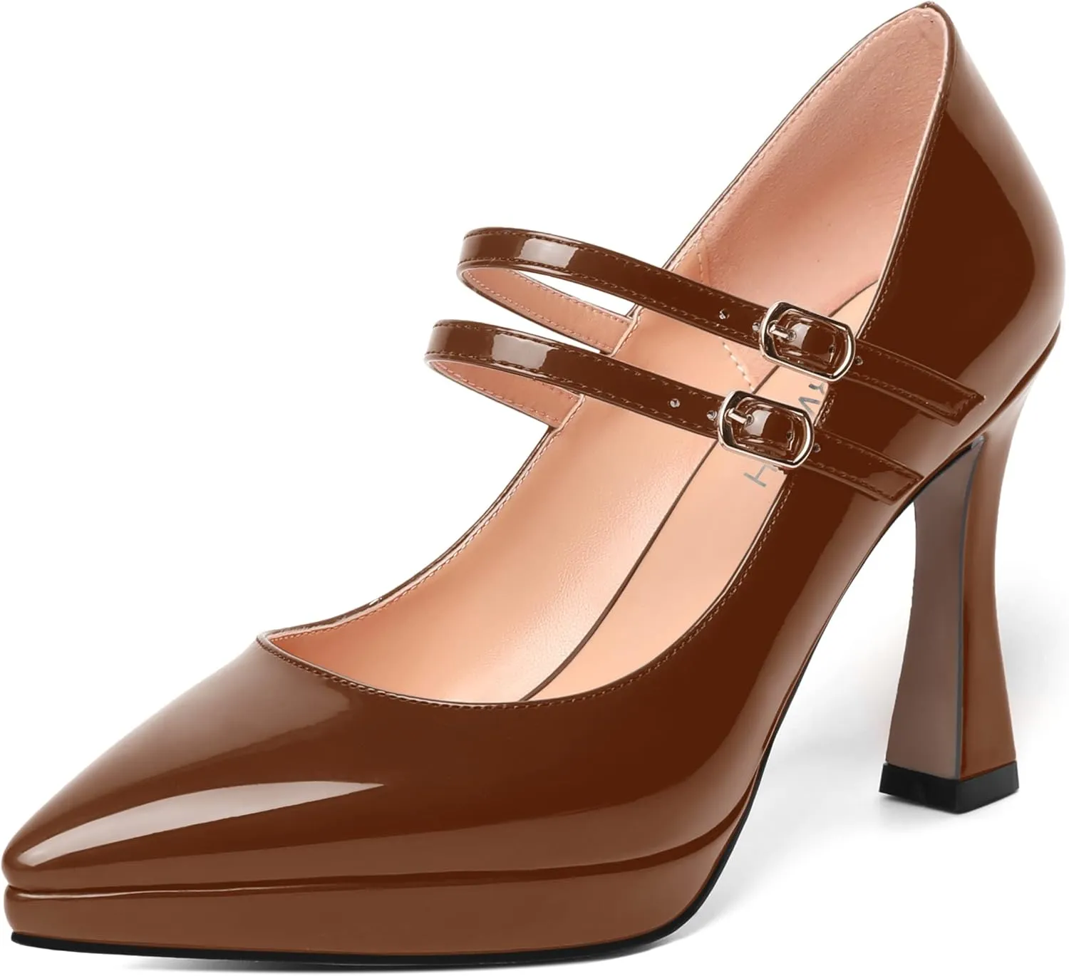 ROSERWISH Womens Platform Wedding Buckle Ankle Strap Pointed Toe Sexy Patent Party Stiletto High Heel Pumps Dress Shoes 4 Inch