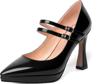 ROSERWISH Womens Platform Wedding Buckle Ankle Strap Pointed Toe Sexy Patent Party Stiletto High Heel Pumps Dress Shoes 4 Inch
