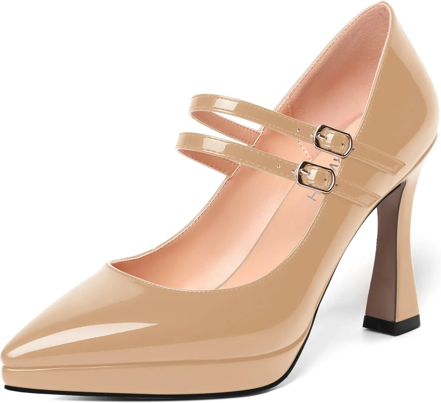 ROSERWISH Womens Platform Wedding Buckle Ankle Strap Pointed Toe Sexy Patent Party Stiletto High Heel Pumps Dress Shoes 4 Inch