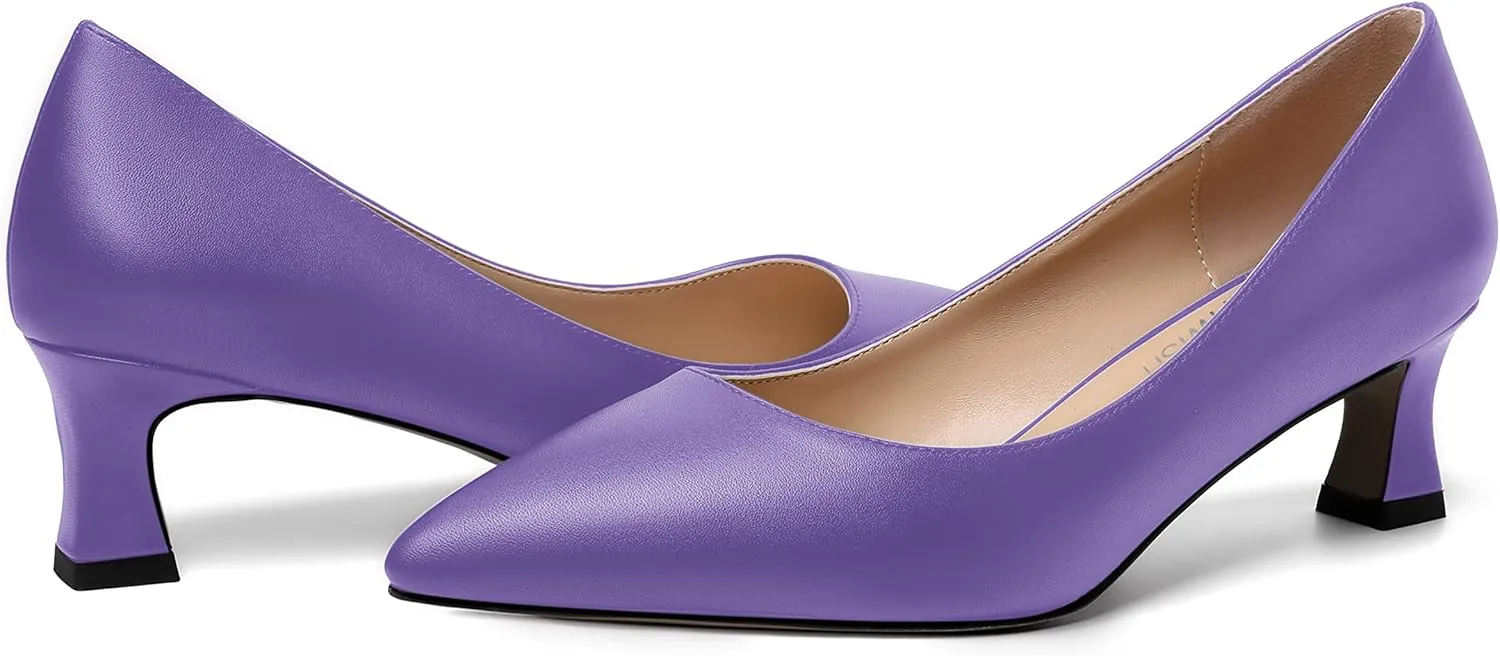 ROSERWISH Womens Pointed Toe Office Casual Elegant Matte Slip On Spool Kitten Low Heel Pumps Shoes 2 Inch