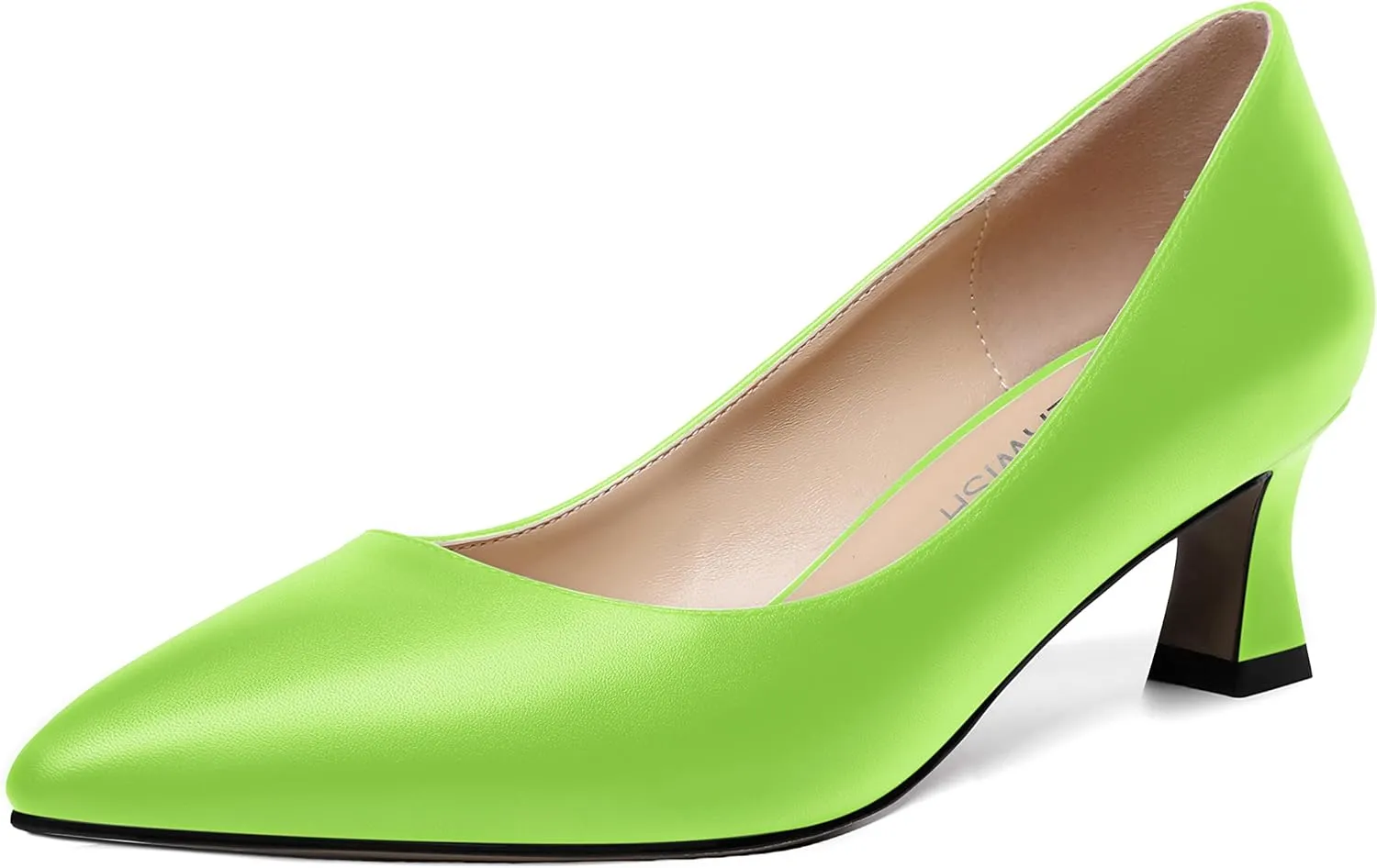 ROSERWISH Womens Pointed Toe Office Casual Elegant Matte Slip On Spool Kitten Low Heel Pumps Shoes 2 Inch