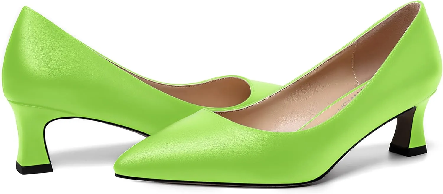 ROSERWISH Womens Pointed Toe Office Casual Elegant Matte Slip On Spool Kitten Low Heel Pumps Shoes 2 Inch