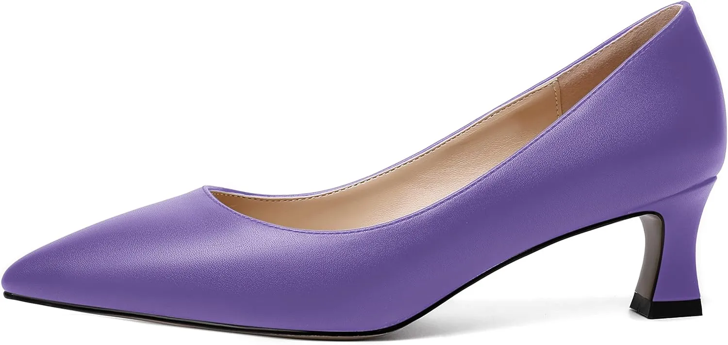 ROSERWISH Womens Pointed Toe Office Casual Elegant Matte Slip On Spool Kitten Low Heel Pumps Shoes 2 Inch