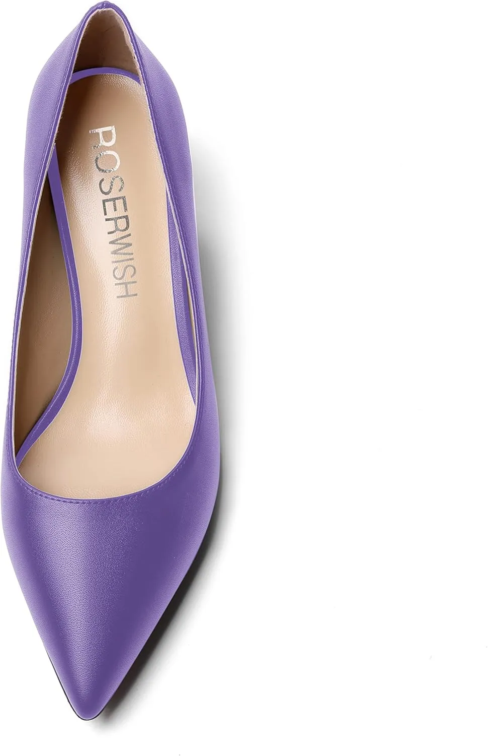 ROSERWISH Womens Pointed Toe Office Casual Elegant Matte Slip On Spool Kitten Low Heel Pumps Shoes 2 Inch