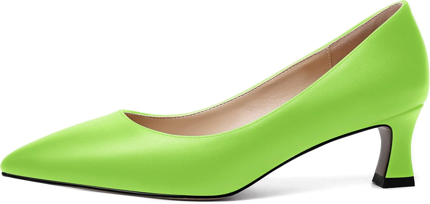 ROSERWISH Womens Pointed Toe Office Casual Elegant Matte Slip On Spool Kitten Low Heel Pumps Shoes 2 Inch