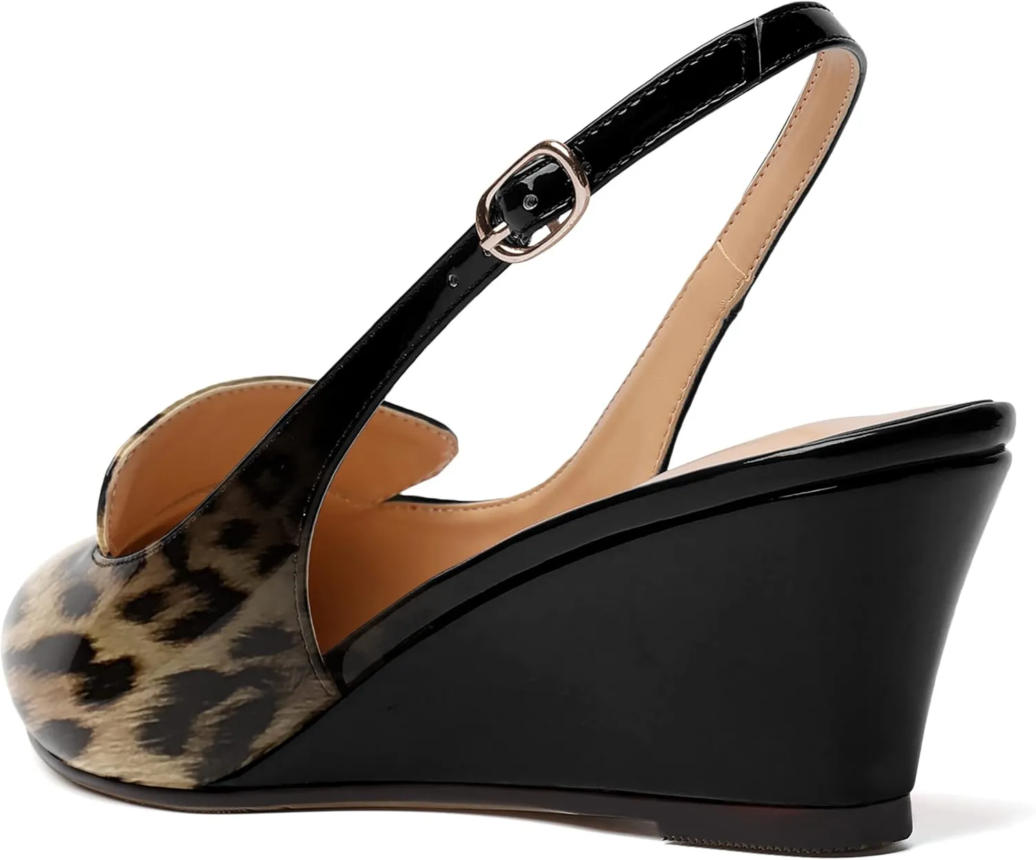 ROSERWISH Womens Pointed Toe Slingback Patent Party Office Buckle Dress Wedge Low Heel Pumps Shoes 2 Inch