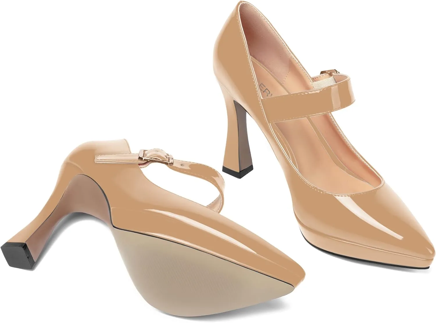 ROSERWISH Womens Pointed Toe Wedding Patent Party Fashion Ankle Strap Sexy Platform Stiletto High Heel Pumps Dress Shoes 4 Inch