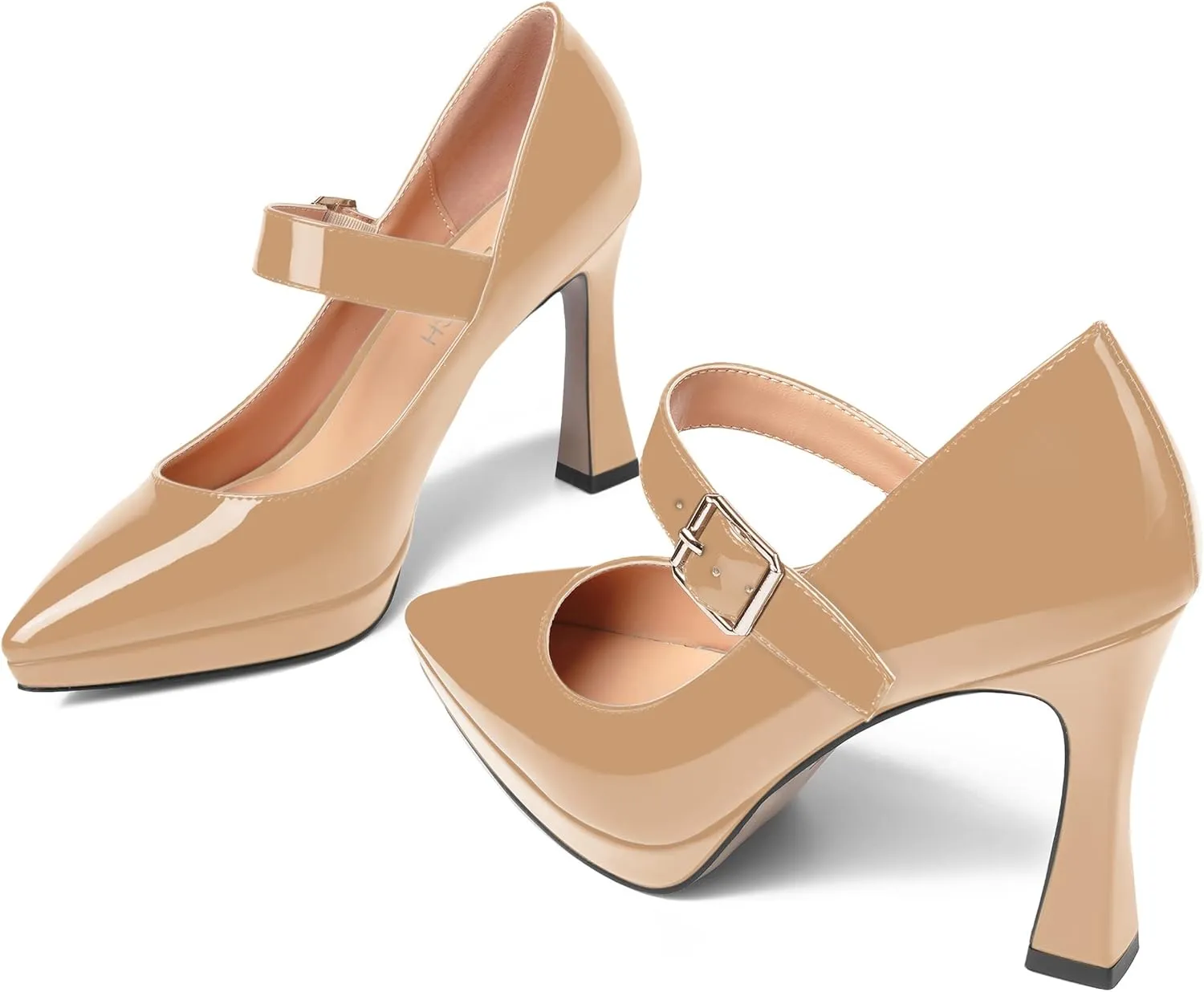 ROSERWISH Womens Pointed Toe Wedding Patent Party Fashion Ankle Strap Sexy Platform Stiletto High Heel Pumps Dress Shoes 4 Inch