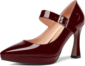 ROSERWISH Womens Pointed Toe Wedding Patent Party Fashion Ankle Strap Sexy Platform Stiletto High Heel Pumps Dress Shoes 4 Inch