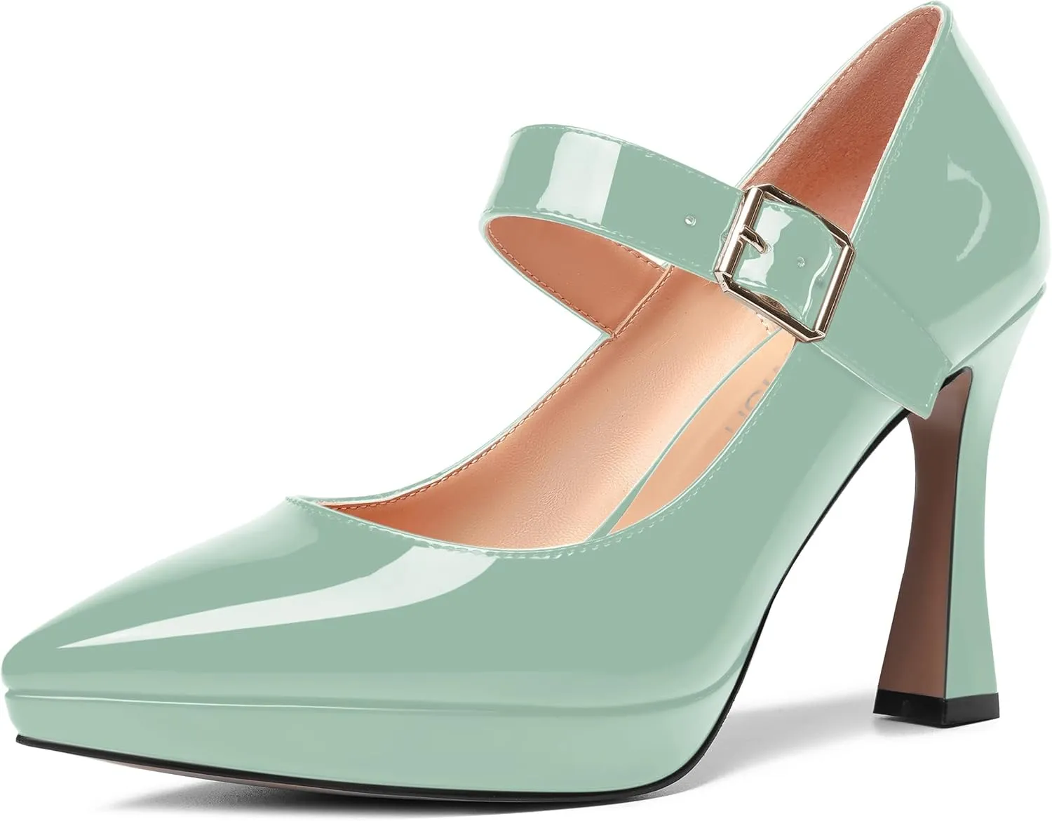 ROSERWISH Womens Pointed Toe Wedding Patent Party Fashion Ankle Strap Sexy Platform Stiletto High Heel Pumps Dress Shoes 4 Inch