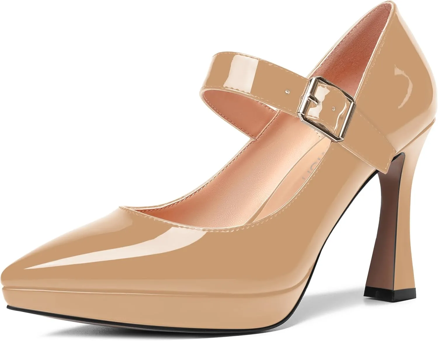 ROSERWISH Womens Pointed Toe Wedding Patent Party Fashion Ankle Strap Sexy Platform Stiletto High Heel Pumps Dress Shoes 4 Inch