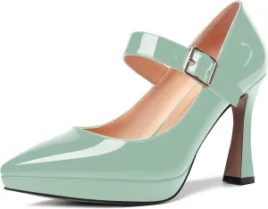 ROSERWISH Womens Pointed Toe Wedding Patent Party Fashion Ankle Strap Sexy Platform Stiletto High Heel Pumps Dress Shoes 4 Inch