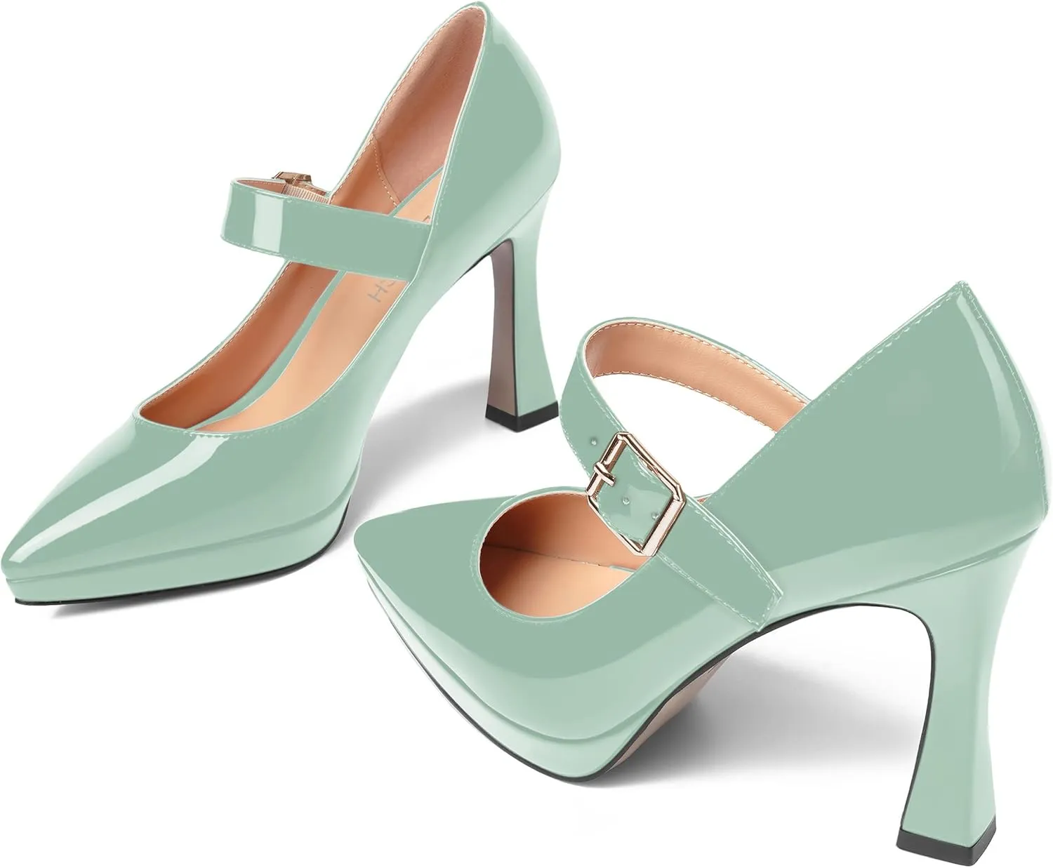 ROSERWISH Womens Pointed Toe Wedding Patent Party Fashion Ankle Strap Sexy Platform Stiletto High Heel Pumps Dress Shoes 4 Inch