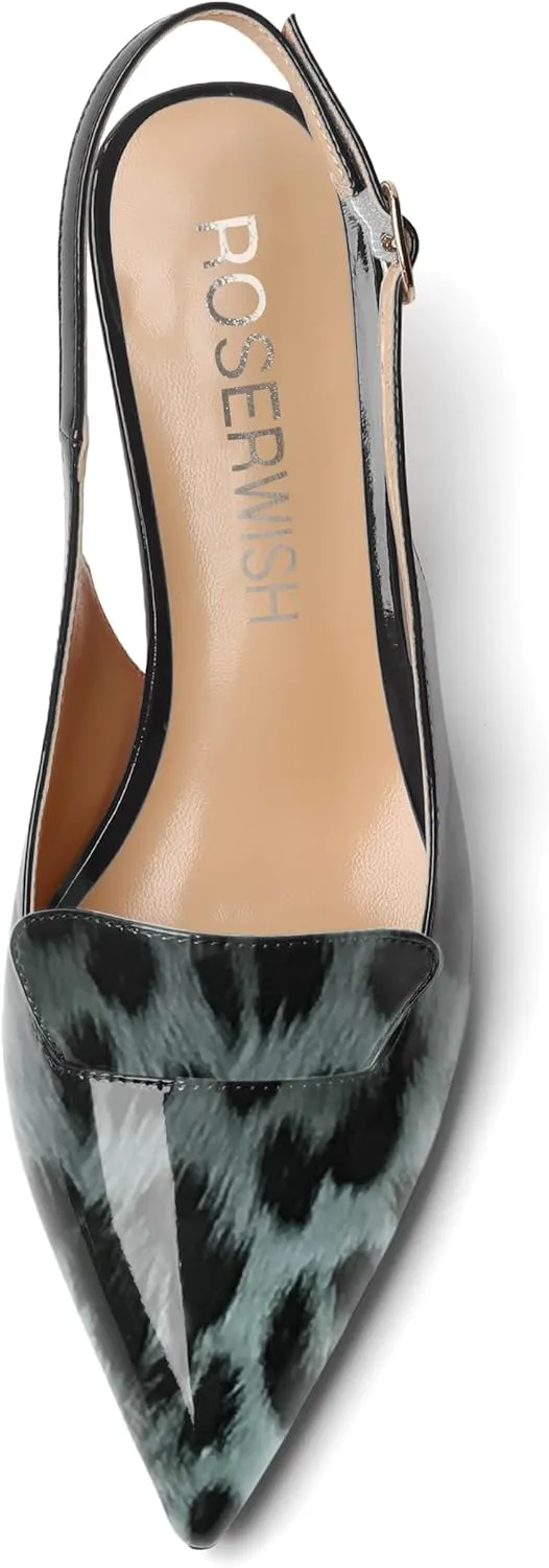 ROSERWISH Womens Sexy Elegant Slingback Patent Pointed Toe Work Stiletto Mid Heel Pumps Dress Shoes 2.5 Inch