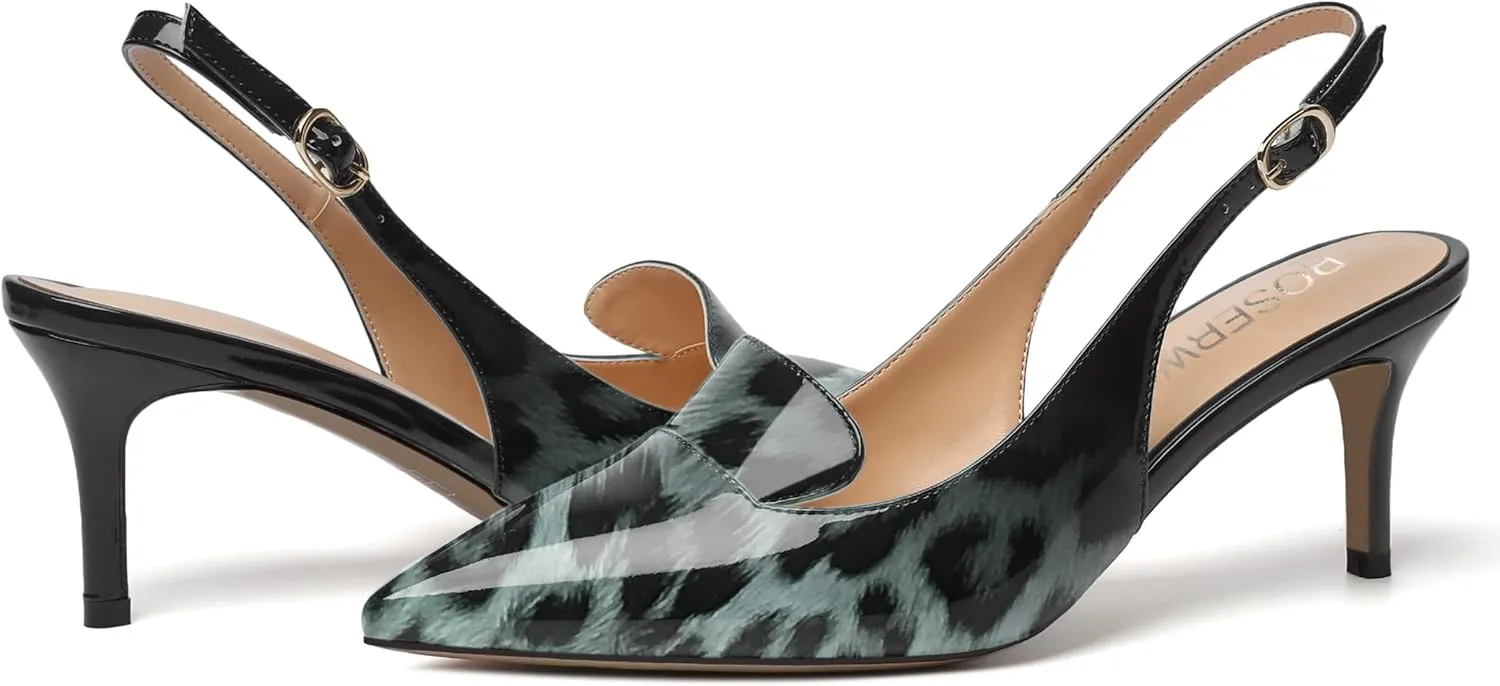 ROSERWISH Womens Sexy Elegant Slingback Patent Pointed Toe Work Stiletto Mid Heel Pumps Dress Shoes 2.5 Inch