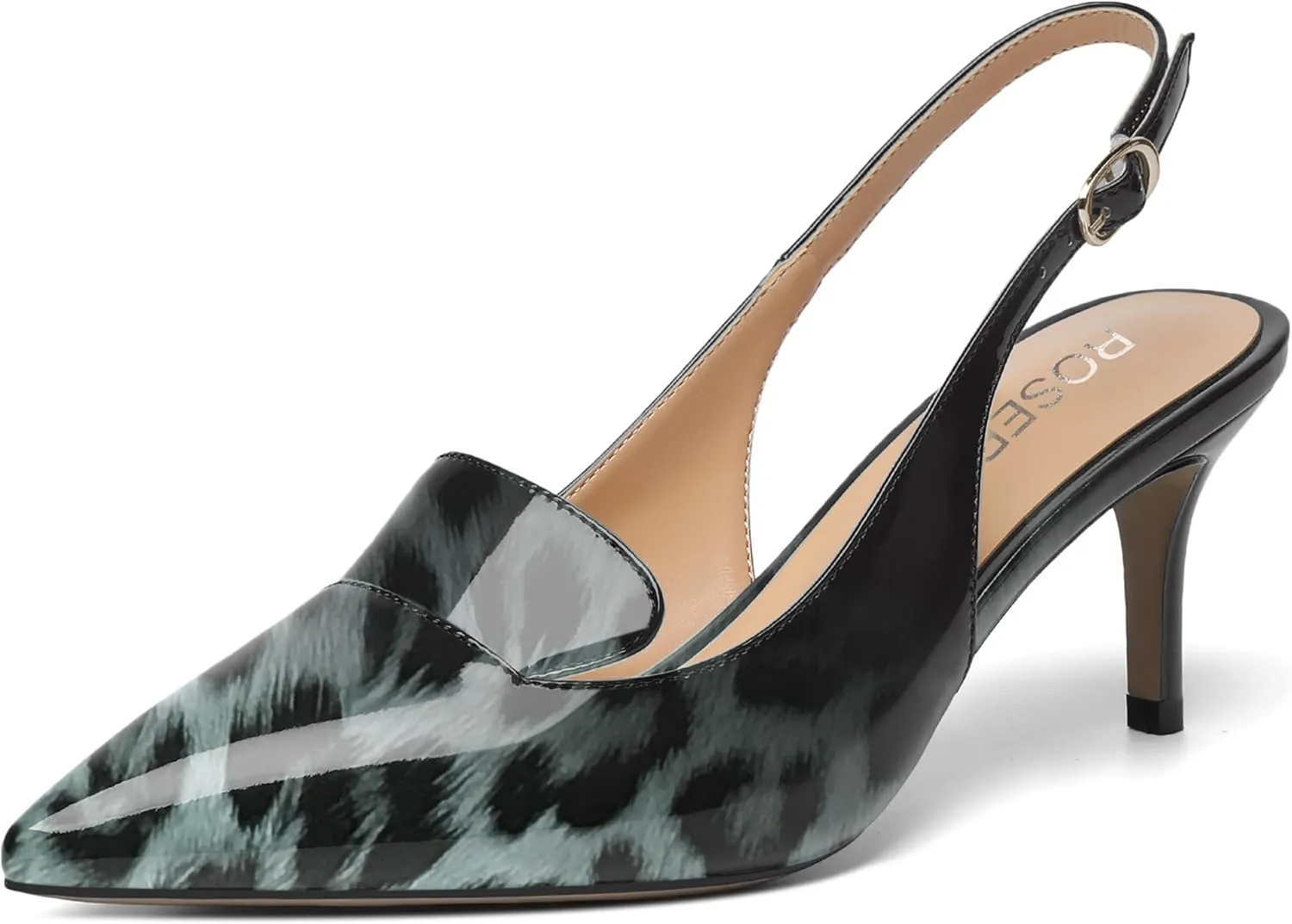 ROSERWISH Womens Sexy Elegant Slingback Patent Pointed Toe Work Stiletto Mid Heel Pumps Dress Shoes 2.5 Inch