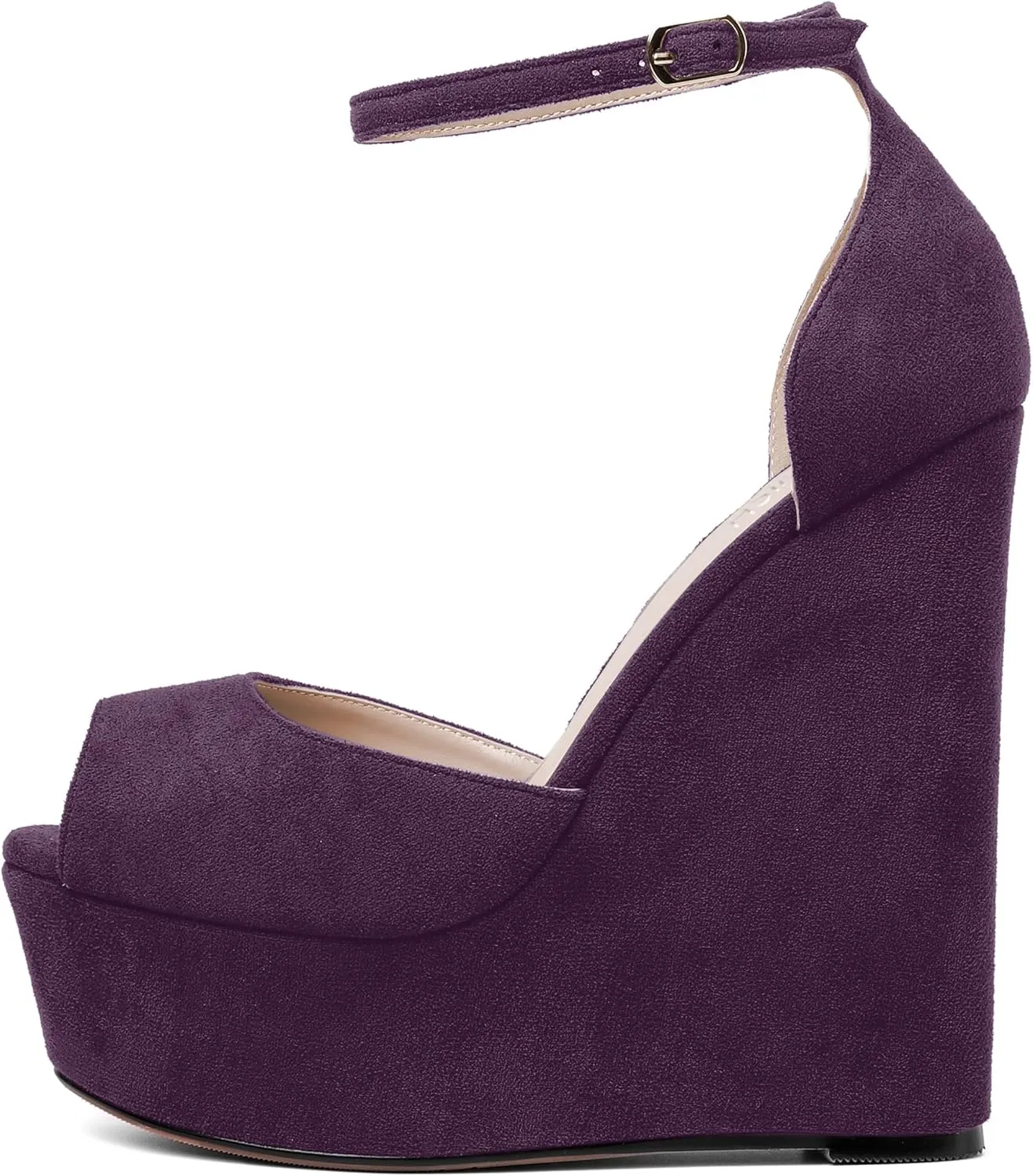 ROSERWISH Womens Sexy Peep Toe Night Club Ankle Strap Suede Buckle Platform Fashion Wedge High Heel Pumps Shoes 6 Inch