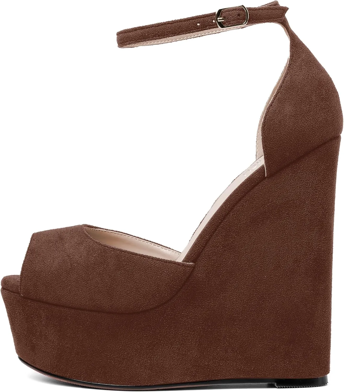 ROSERWISH Womens Sexy Peep Toe Night Club Ankle Strap Suede Buckle Platform Fashion Wedge High Heel Pumps Shoes 6 Inch