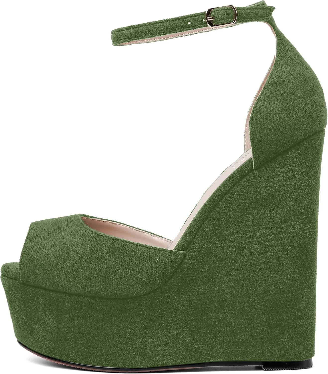 ROSERWISH Womens Sexy Peep Toe Night Club Ankle Strap Suede Buckle Platform Fashion Wedge High Heel Pumps Shoes 6 Inch