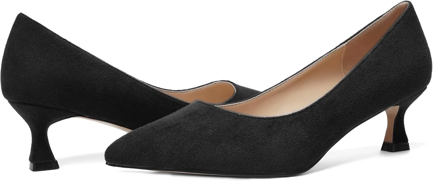 ROSERWISH Womens Slip On Casual Office Suede Pointed Toe Elegant Kitten Low Heel Pumps Dress Shoes 2 Inch